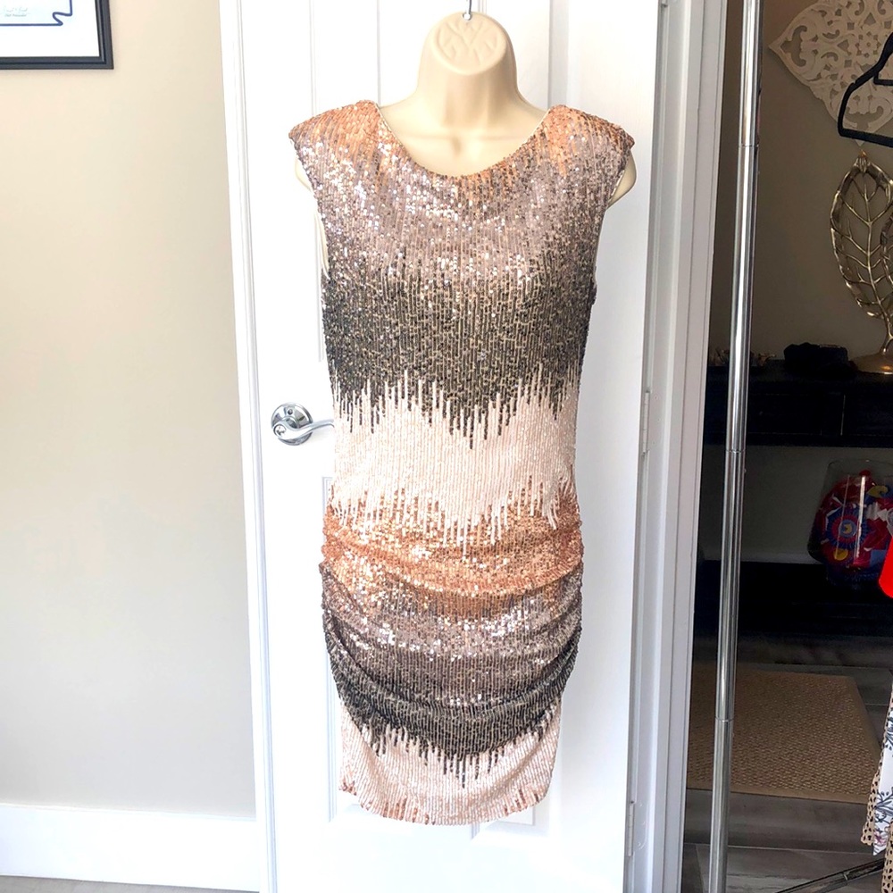 DREW Ruched Sequin Mini Dress